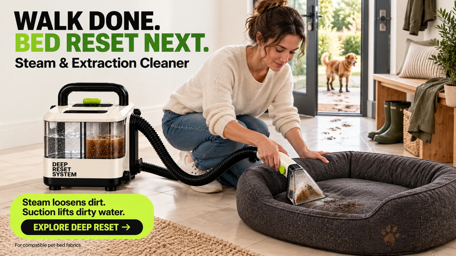 Pet beds cleaning concept with Deep Reset System