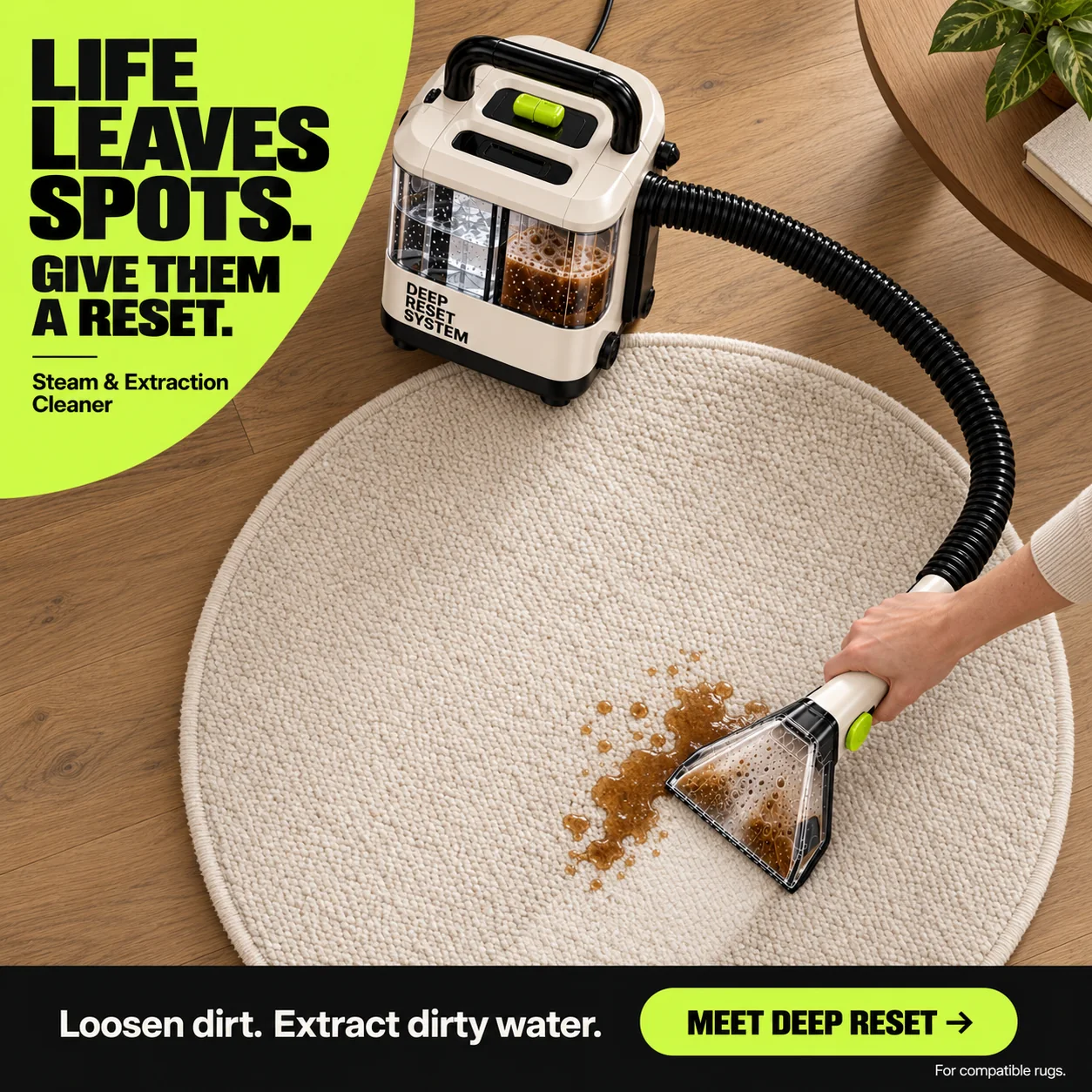 Rugs cleaning concept with Deep Reset System
