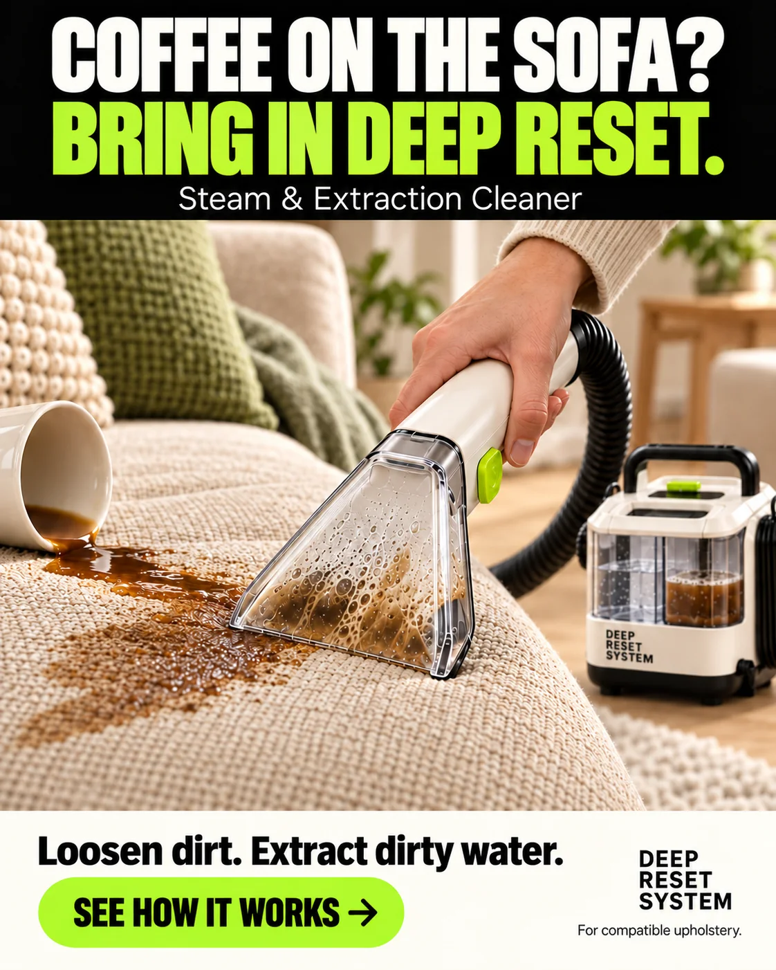 Sofas cleaning concept with Deep Reset System